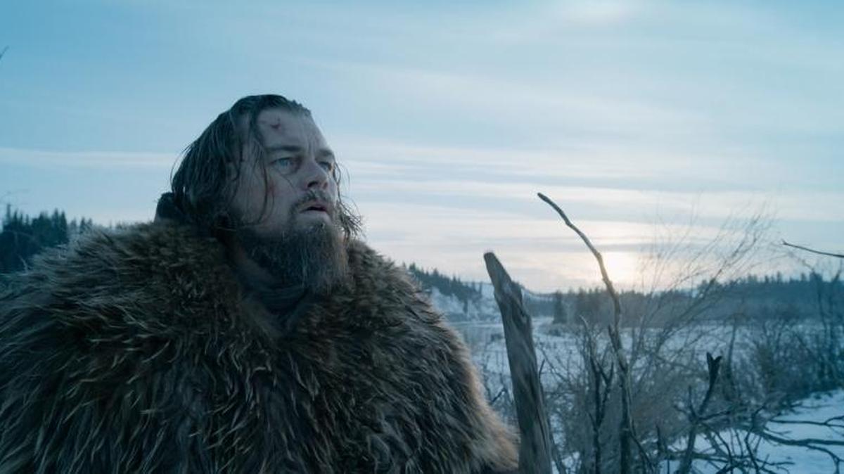 Leonardo DiCaprio as Hugh Glass, in a scene from the film, “The Revenant.” The film is nominated for an Oscar for best picture. DiCaprio is nominated for Best Actor.
