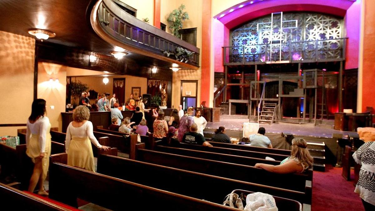 
Pews at Alfresco Art Center in Granite City, which formerly served as First Baptist Church, hold about 280 theatergoers.

