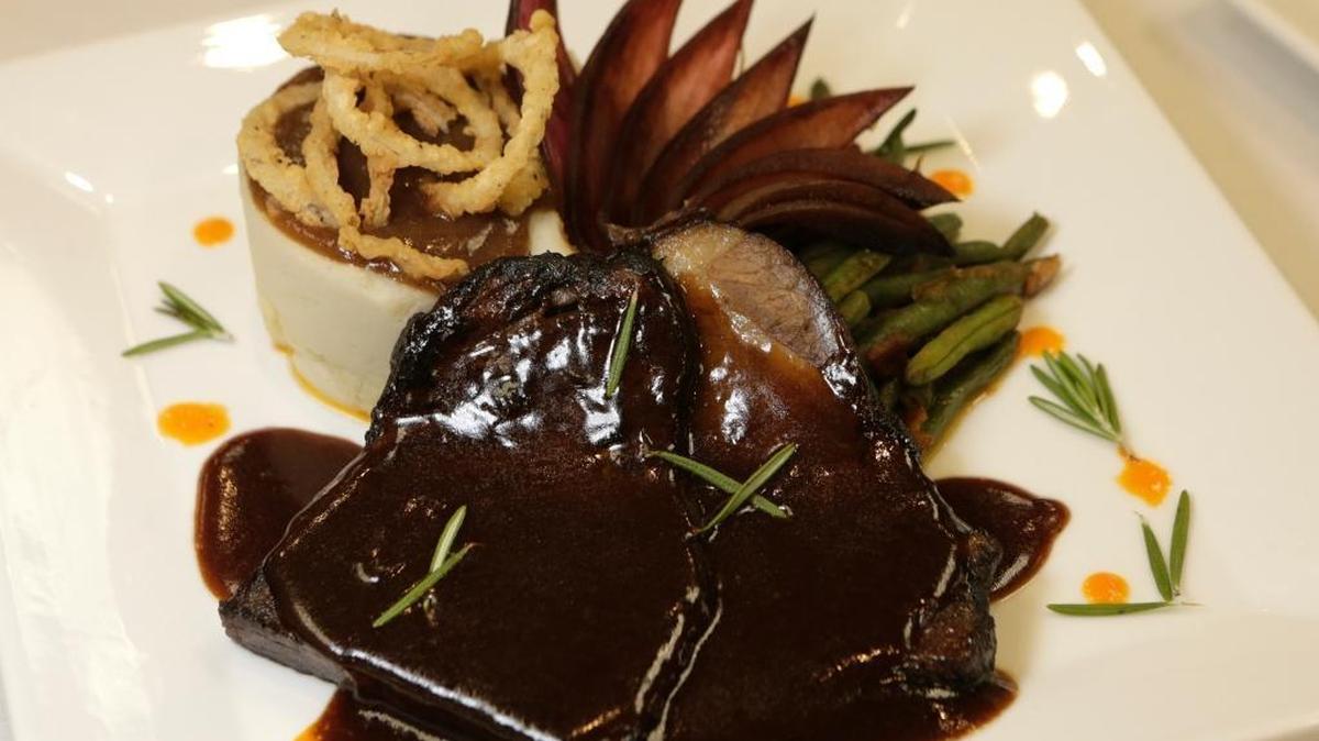 
Sauerbraten, tender thick slices of beef marinated in red wine, comes with mashed potatoes, German-style green beans and a tangy brown sauce. It is the favorite among dishes on the German menu at the National Shrine of Our Lady of the Snows.
