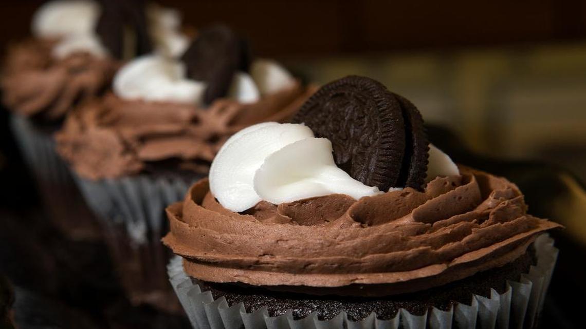 
The cookies and cream cupcakes at Duke Bakery in Granite City have a chocolate buttercream filling and icing and are topped with vanilla buttercream and Oreo cookie.
