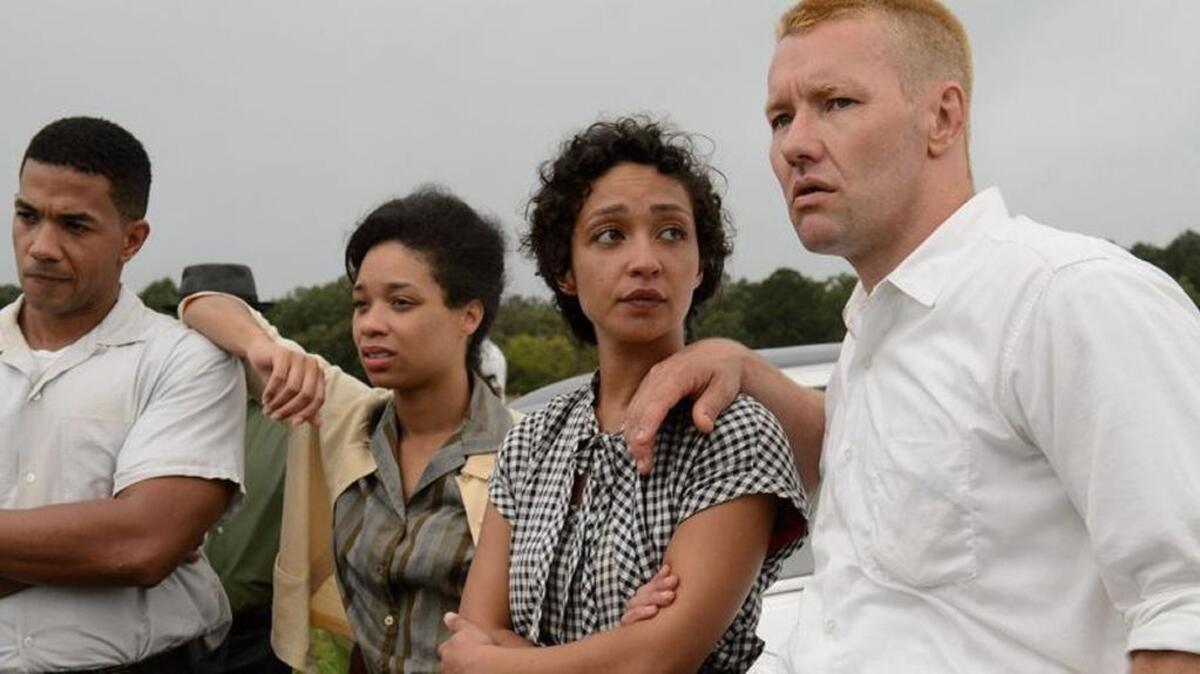 Joel Edgerton and Ruth Negga, right, portray real-life married couple Richard and Mildred Loving in “Loving.”
