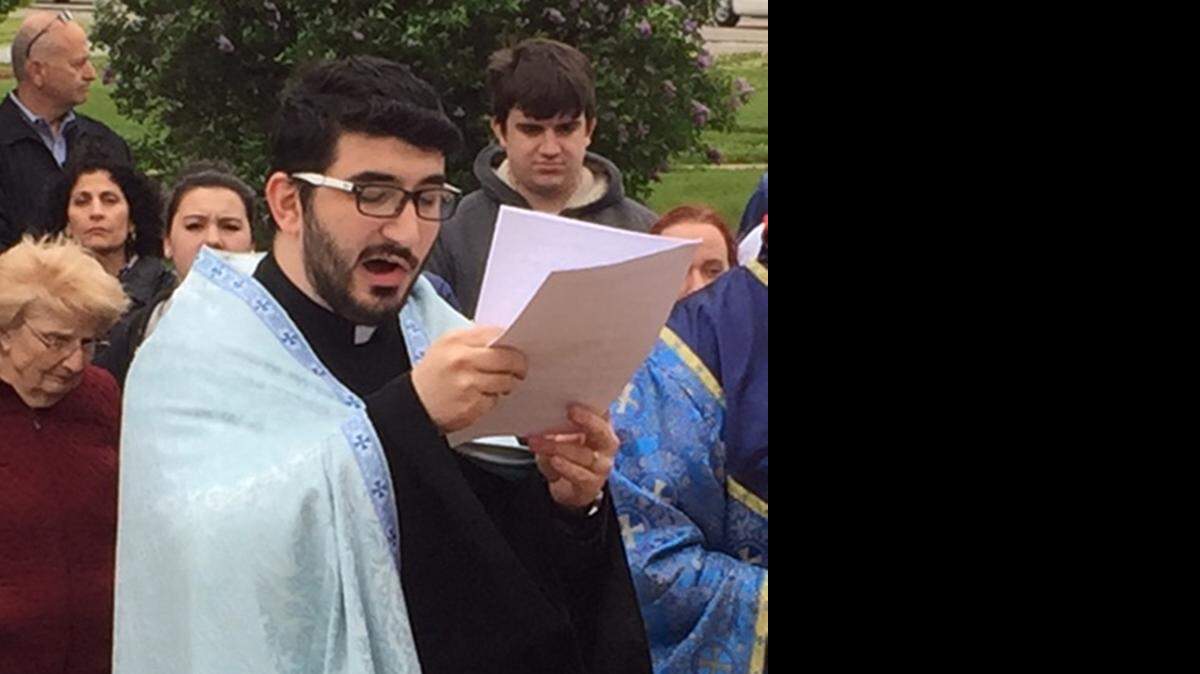 
Father Torkom Chorbajian, pastor of St. Gregory Armenian Apostolic Church in Granite City, leads a service Friday to commemorate the 100th anniversary of the Armenian genocide.
