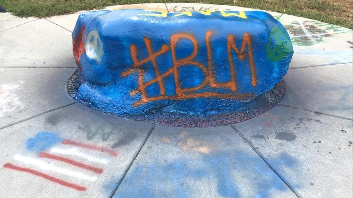 On Thursday, #BLM was spraypainted on the boulder in the SIUE quad, likely in reference to Black Lives Matter.