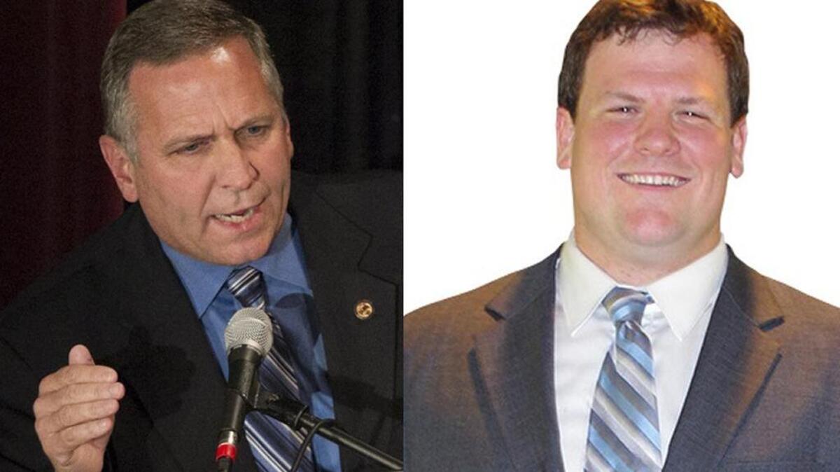 U.S. Rep. Mike Bost, R-Murphysboro, at left, and Democratic challenger C.J. Baricevic of Belleville.