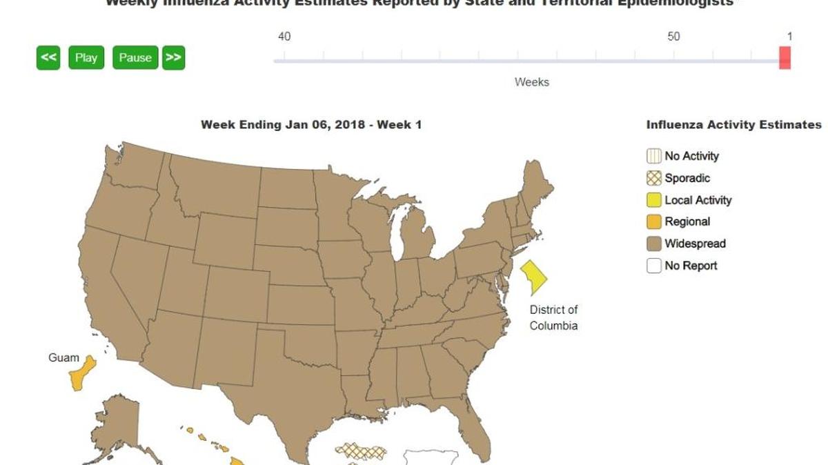 A Centers for Disease Controls and Prevention map shows how widespread the flu is this year. 20 children have died from the virus.
