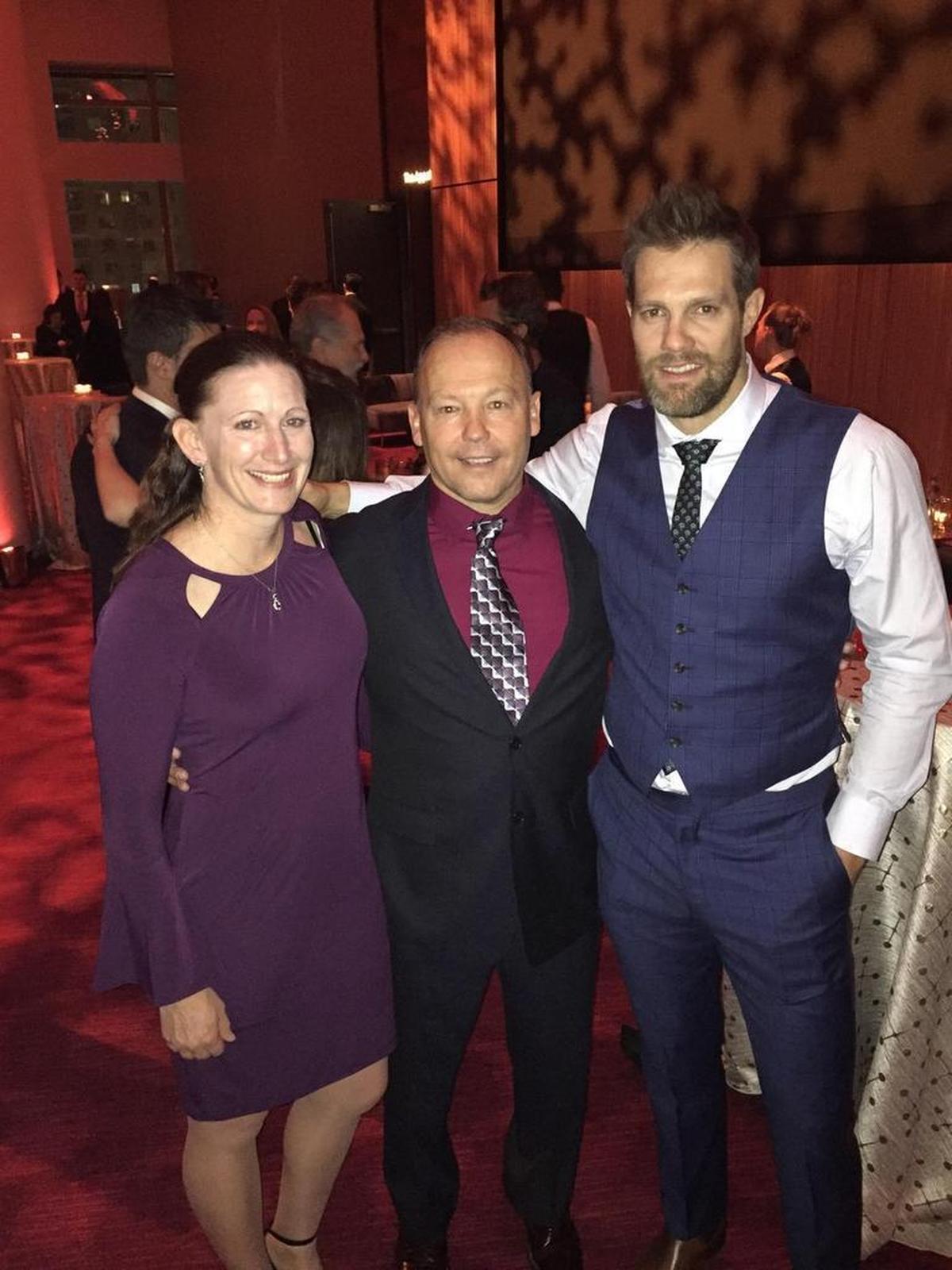 Steve Kofron and his wife, Diana Kofron, with actor Geoff Stults, who portrays Stephen in the film.