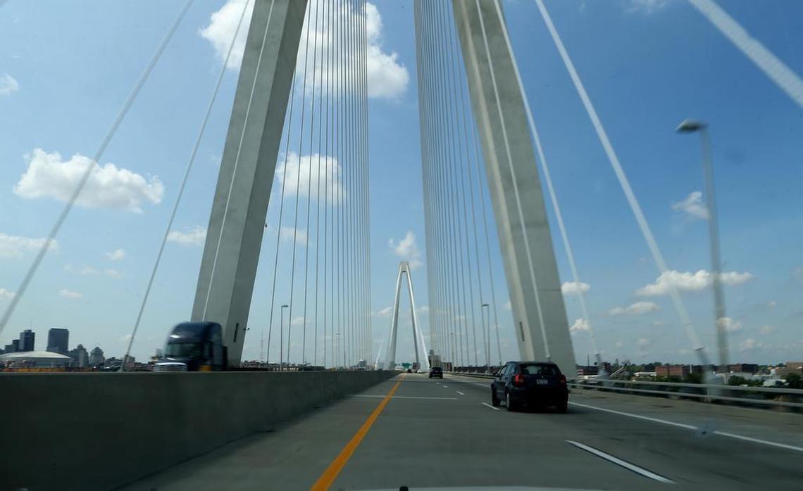 No traffic during the afternoon on the west bound lanes of the Stan Musial Veterans Memorial bridge.