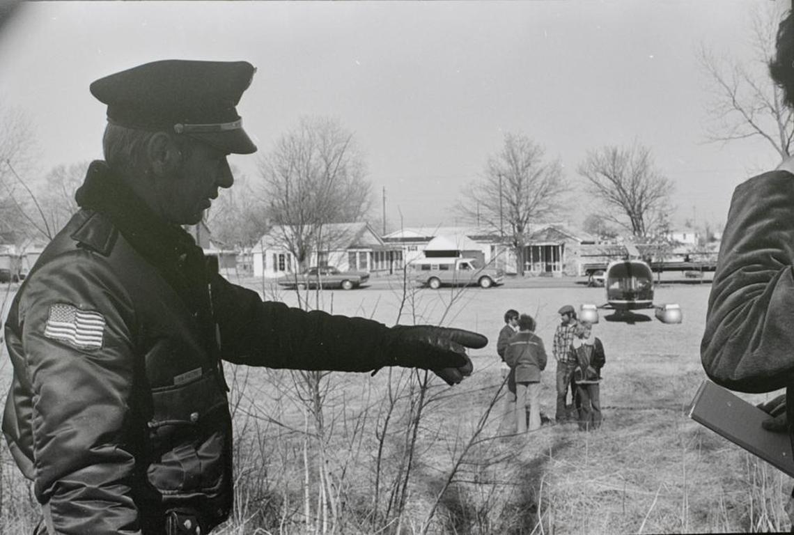 Beckemeyer police patrolman Robert Phillips where the accident occurred in Feb. 1976.