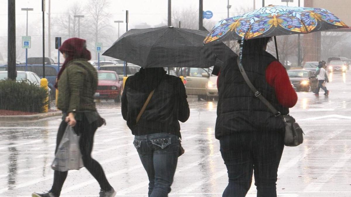 Shoppers entering and exiting the Belleville Wal-Mart store in this December file photo either used umbrellas, moved quickly, or improvised ways to stay dry.