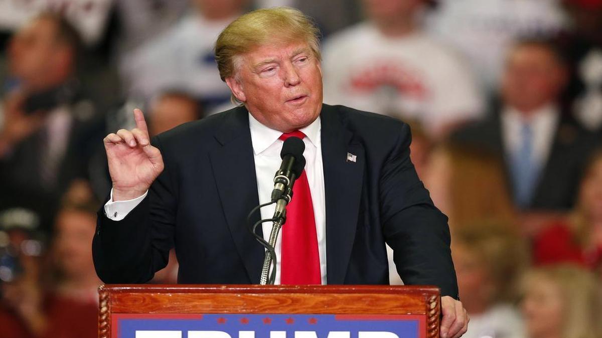 Republican presidential candidate Donald Trump speaks during a campaign rally Monday, March 7, 2016, in Madison, Miss.