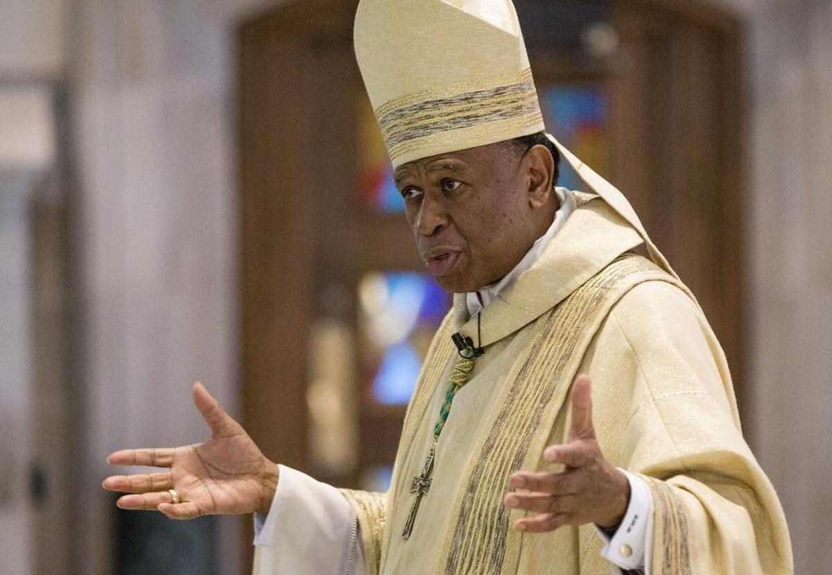 Bishop Edward K. Braxton is shown during a Mass in 2015 at the Cathedral of St. Peter for seniors from the three Catholic high schools in the Catholic Diocese of Belleville.