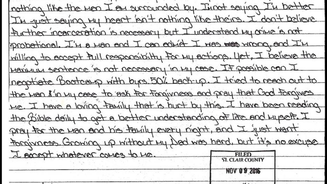 A letter submitted to the court by Teondre Foughter.