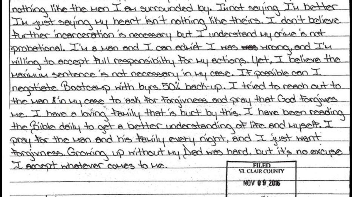 A letter submitted to the court by Teondre Foughter.