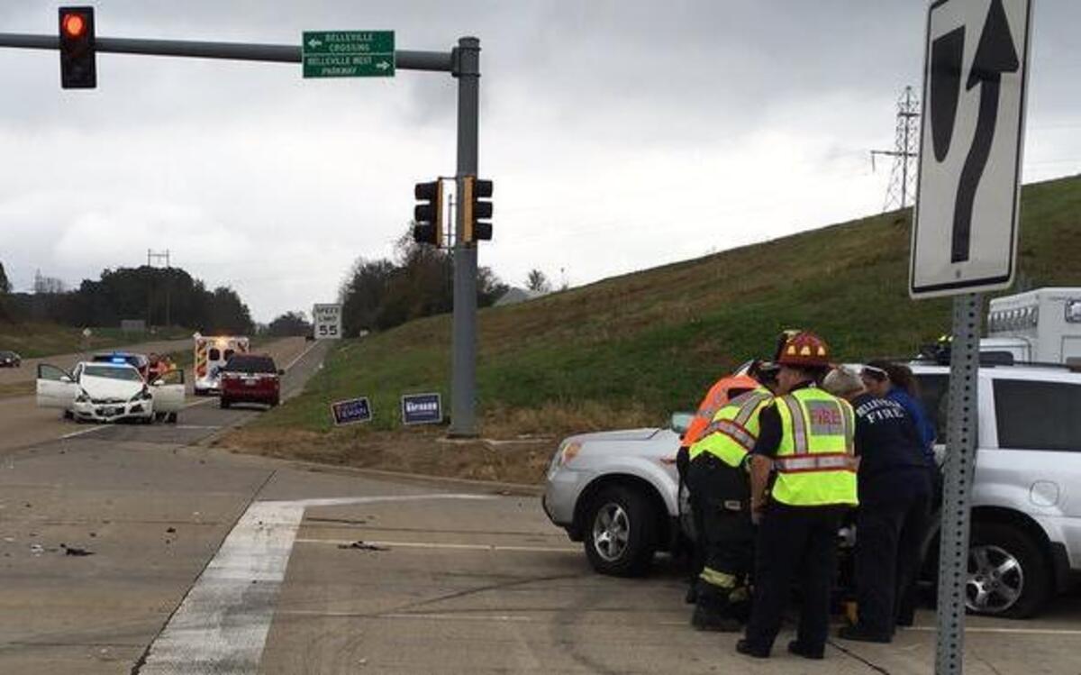 Belleville Fire Department tweeted out a photo Thursday afternoon of a vehicle crash on Illinois 15. One person was injured, they said.