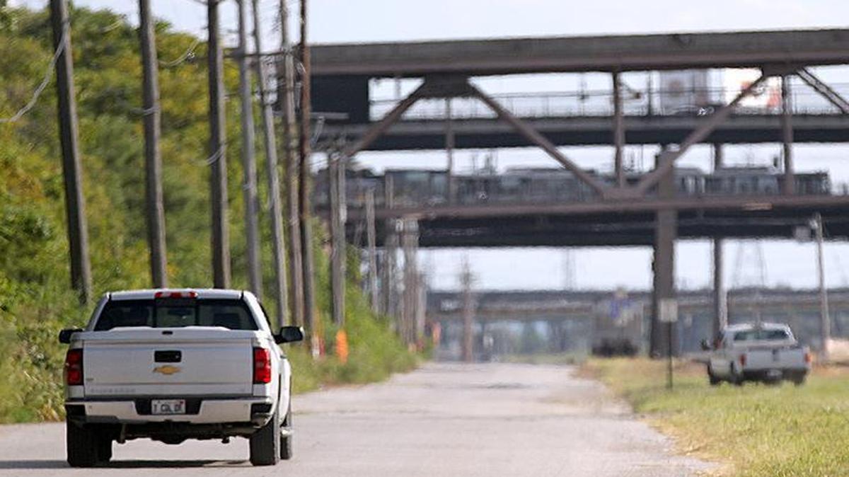 
A truck drives south on Front Street Wednesday in East St. Louis.
