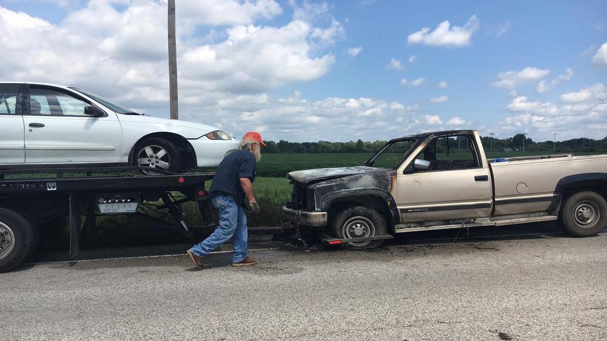 Belleville firefighters responded to a report of a pickup truck on fire Thursday afternoon, which slowed traffic for less than half an hour on Mascoutah Avenue.