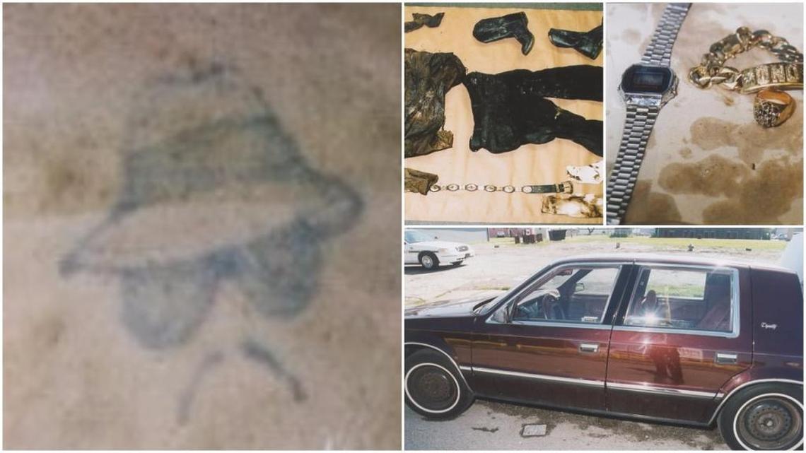 This man’s body was found in Brooklyn, Ill., in May 2003. He had the tattoo pictured above on the back of his right shoulder, and was found in the red car.