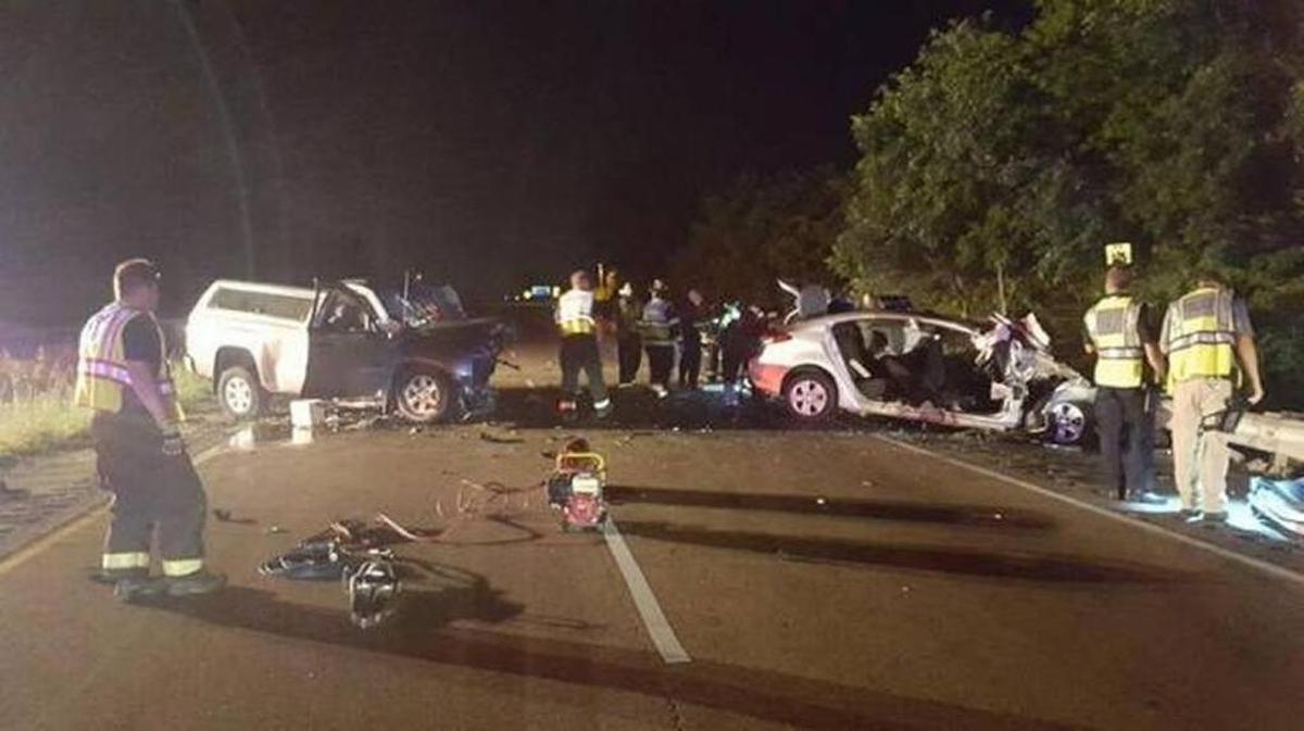 The scene of the crash that killed two men in the early-morning hours of July 8 on Illinois 15 in Belleville.