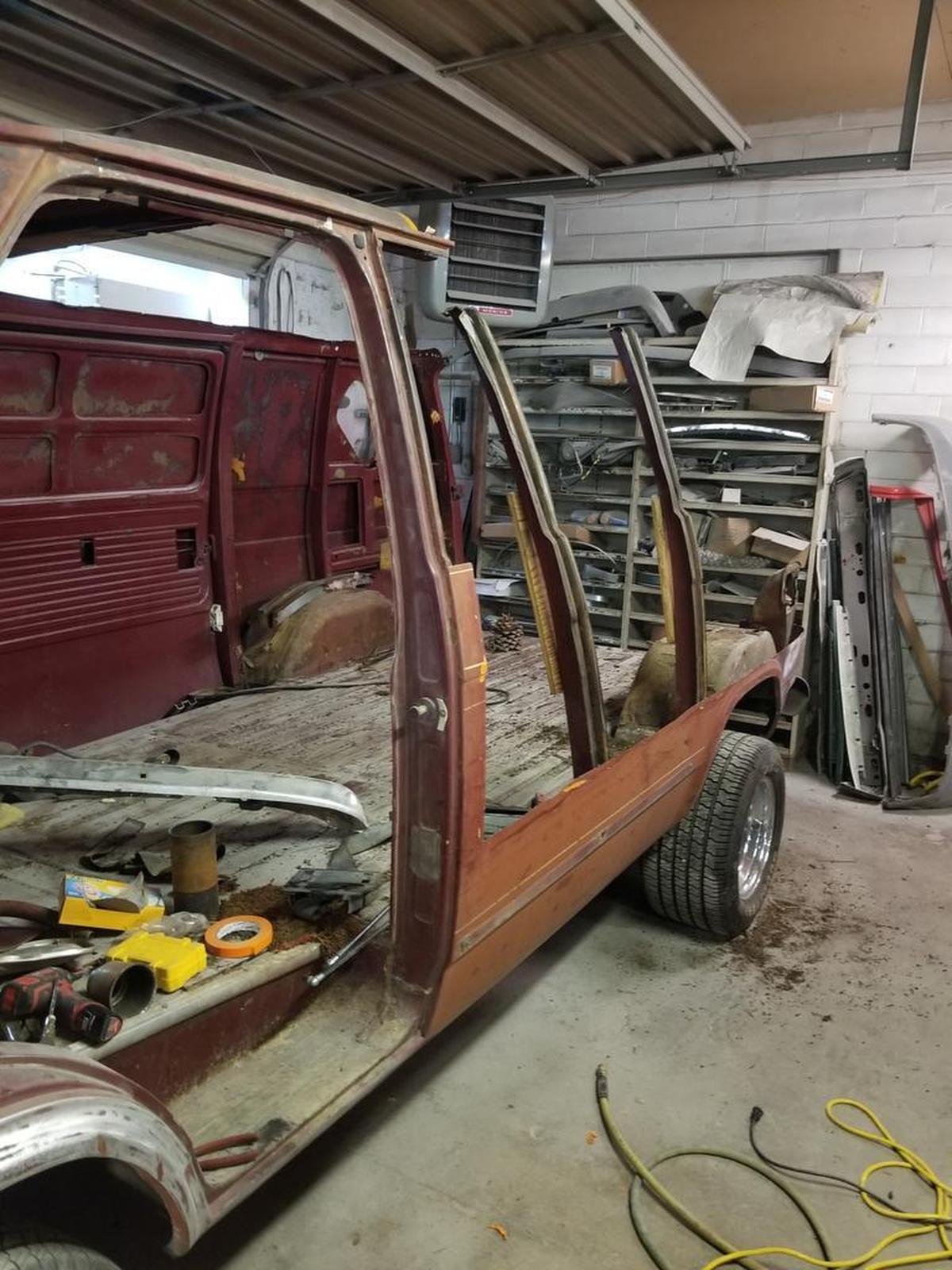 Chris Carter had to cut out and replace sections of the side panel and roof, where a tree had fallen and badly dented the Wild Cherry van in California.