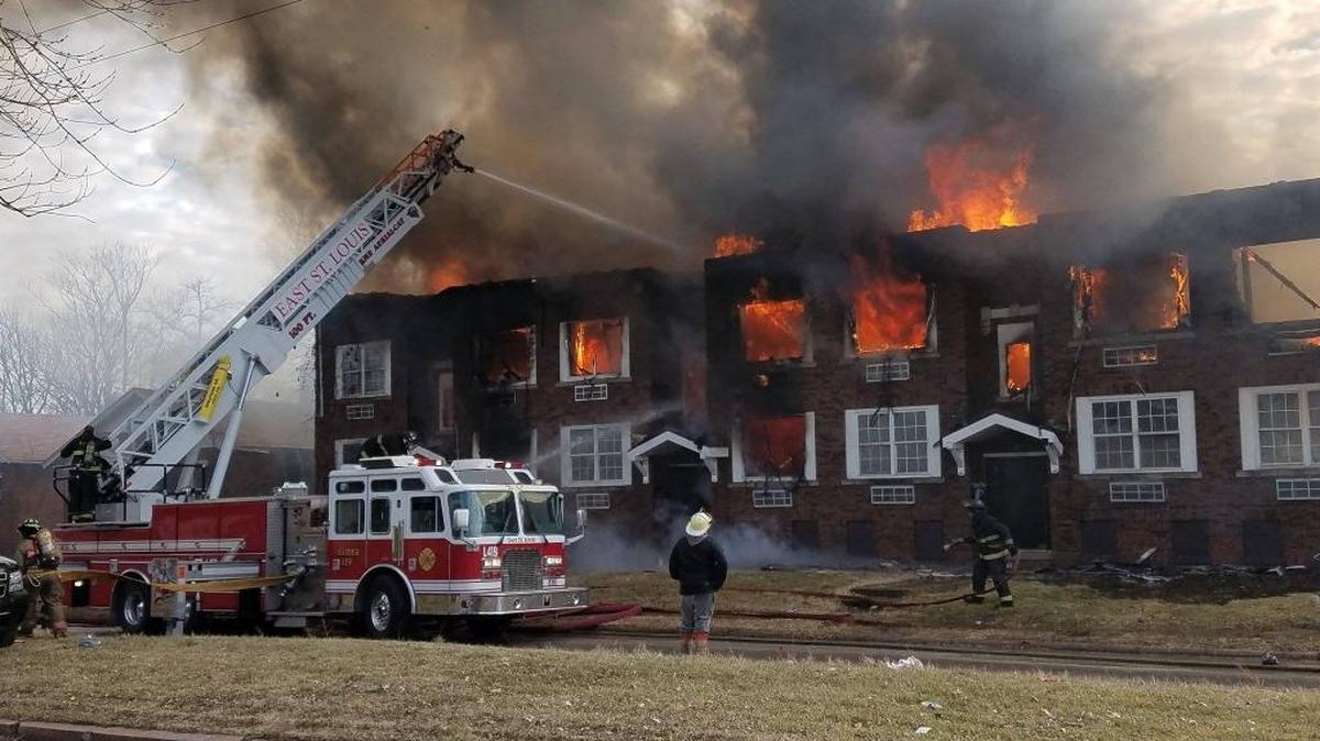 Firefighters battled a blaze at an apartment building in East St. Louis on Saturday morning.