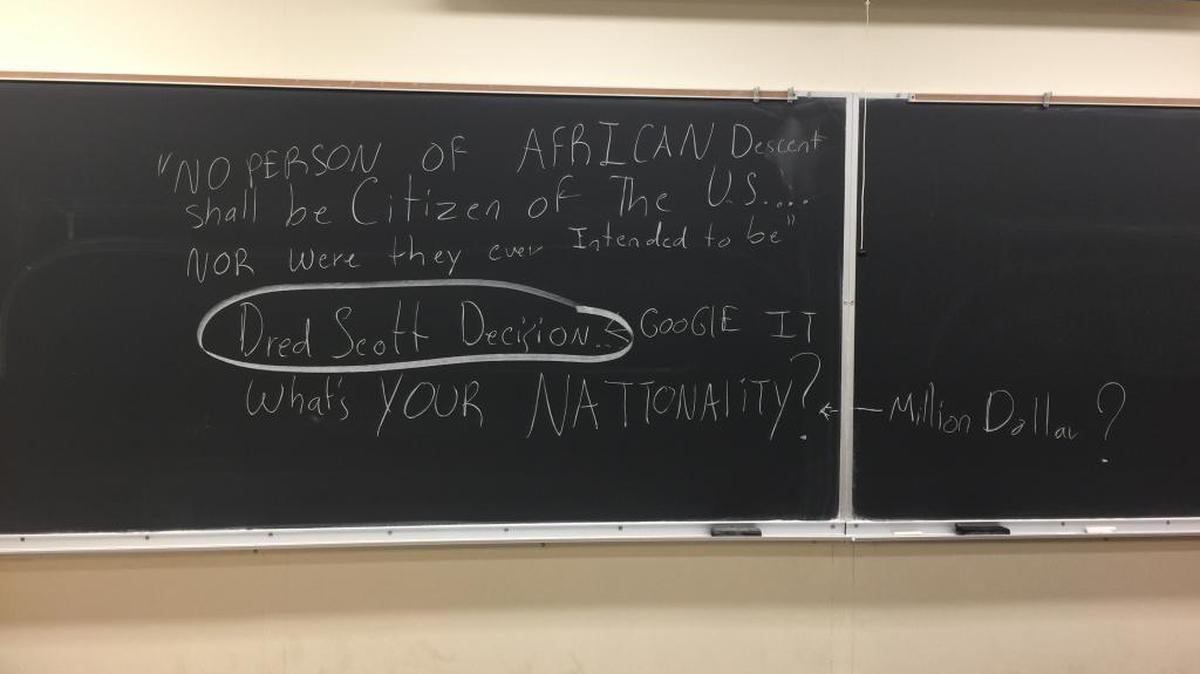A racist message referencing the infamous Dred Scott decision was left in an SIUE classroom, and police have determined it was not connected to any class discussion or written by any professors.