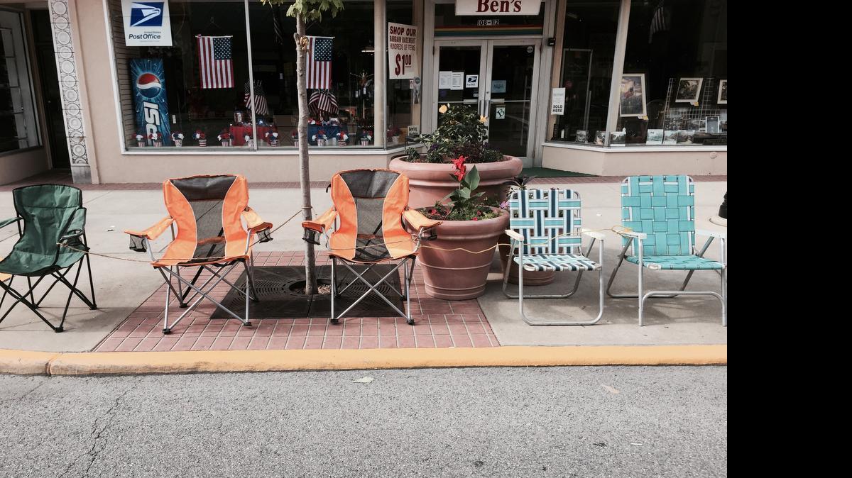 
The chairs were already in place early Friday along Main Street in Belleville to reserve parade watching spots.
