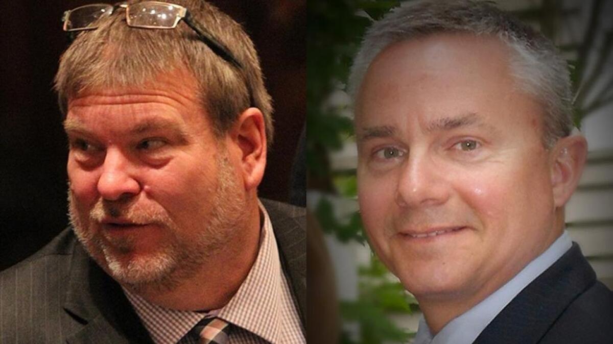 State Rep. Charlie Meier, left, and primary challenger Don Moore, right.