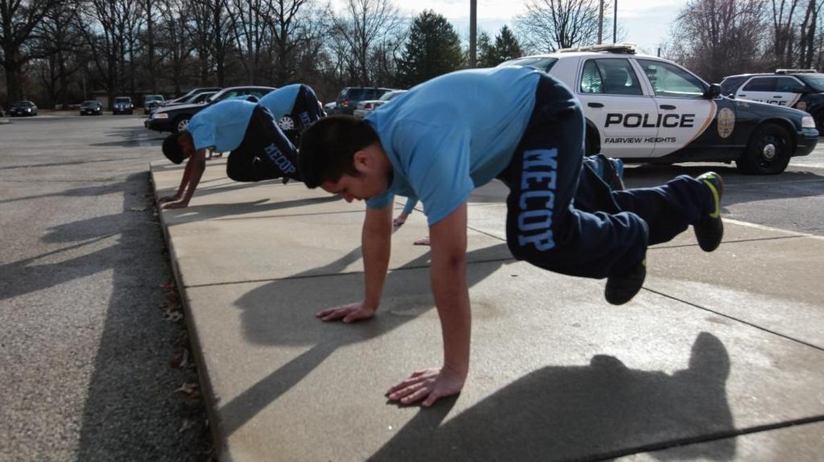 Juan Martinez doing physical fitness training at the Metro East Cadets Of Police program.