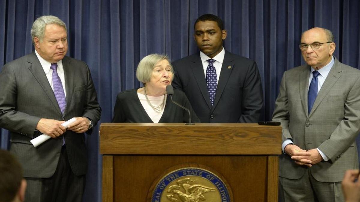 Democratic state representatives (from left) Jay Hoffman, Barbara Flynn Currie, Arthur Turner and Lou Lang on Tuesday announced their goals for budget negotiations with Gov. Bruce Rauner.