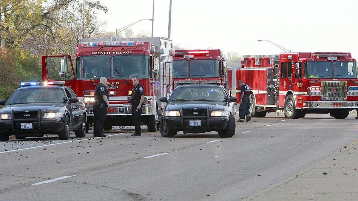 French Village Fire Department trucks and Caseyville Police cruisers block the northbound lanes of Illinois 157 about a mile south of I-64 after at least two cars were involved in a collision in this 2014 file photo. French Village recently received $97,143 in federal funding for operations and safety.