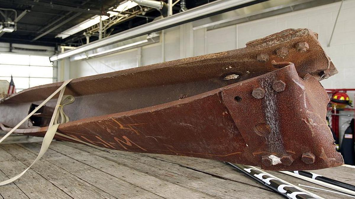 A piece from one of the fallen buildings in the World Trade Center — a 35-feet-long, 7,000-pound twisted steel beam — will be incorporated into the Sept. 11 Memorial in Belleville.