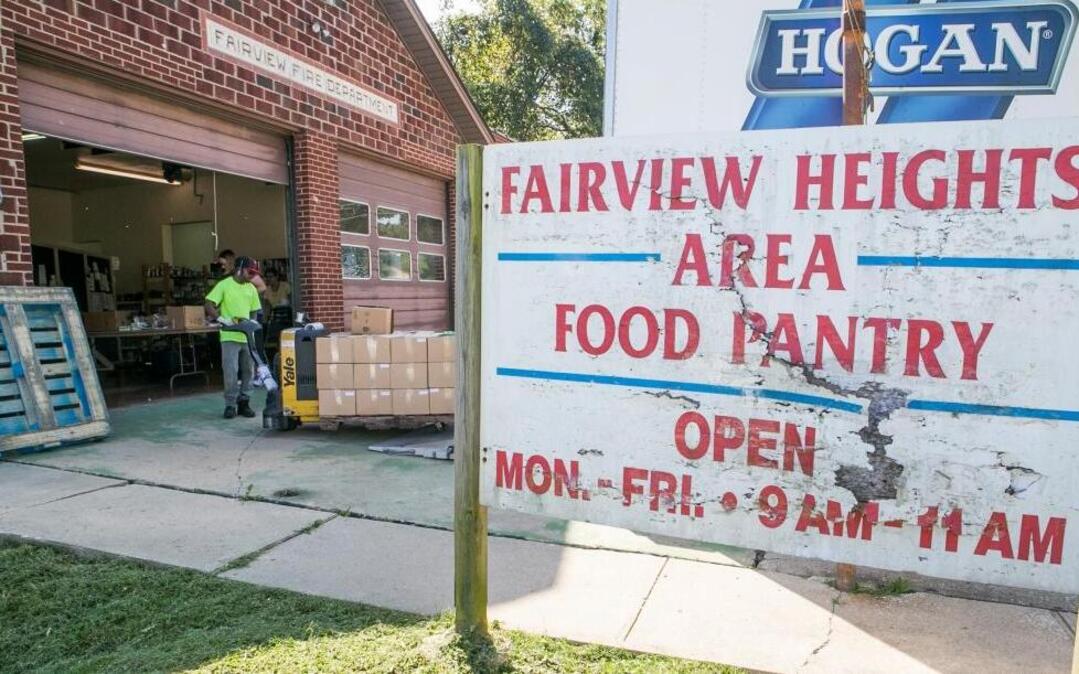 The Fairview Heights Area Food Pantry accepts a shipment from the St. Louis Area Foodbank. The pantry is located in a Fairview Heights fire house at 412 St. Clair Road.