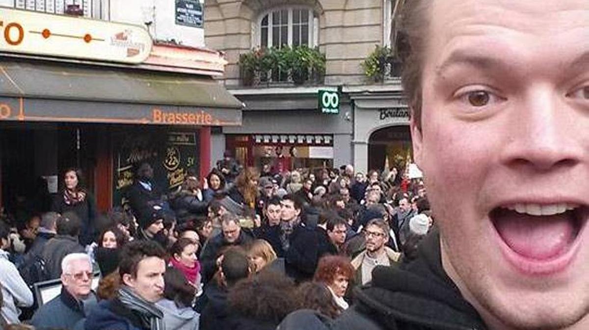 Andy Prendergast at a rally in the aftermath of the Charlie Hebdo shootings.