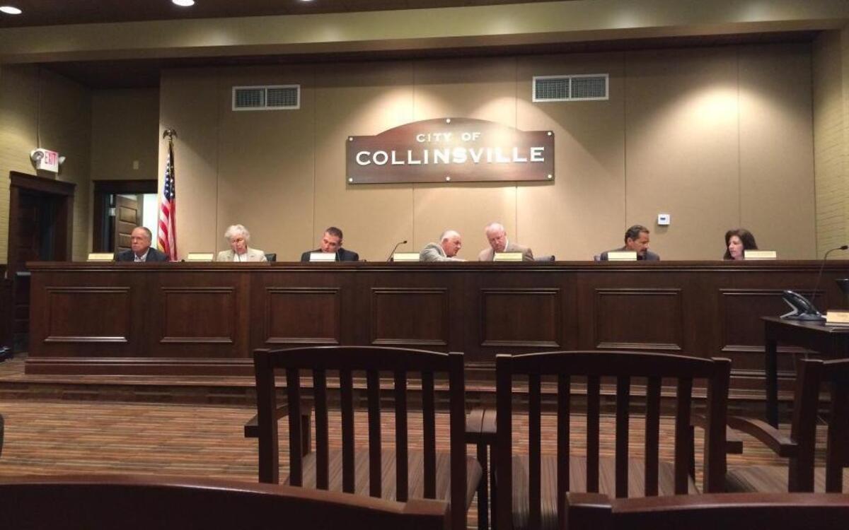 From left to right: Councilman Jeff Stehman; Councilwoman Nancy Moss; Interim City Manager Mitch Bair, who is also the community development director; Mayor John Miller; Corporate Counsel Steve Giacoletto; Councilman Jeff Kypta; and Councilwoman Cheryl Brombolich.