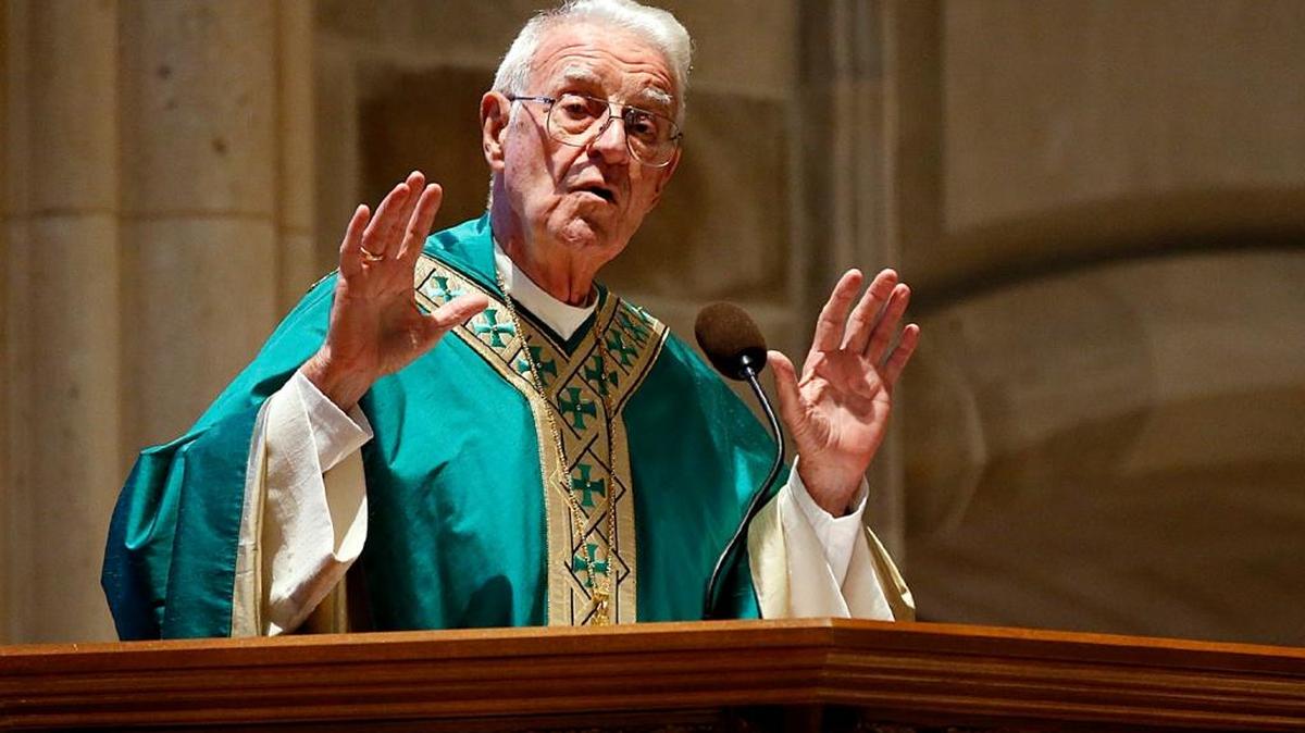Bishop Stanley G. Schlarman speaks in 2015 during a Mass at the Cathedral of St. Peter in Belleville celebrating his then 57 years of service in the clergy.