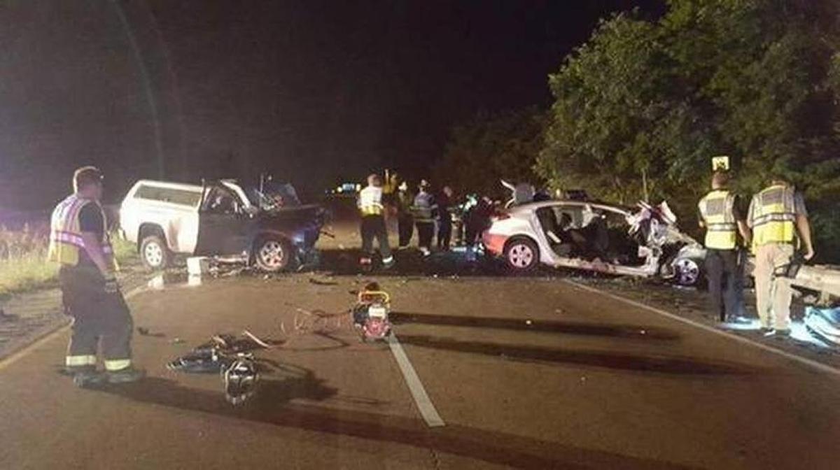 The scene of the crash that killed two men in the early-morning hours of July 8 on Illinois 15 in Belleville.