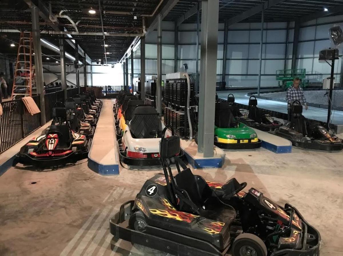 A $3.6 million expansion at The Edge entertainment center in Belleville included a track for go-karts and bumper cars, as shown in this June, 2018, photo.