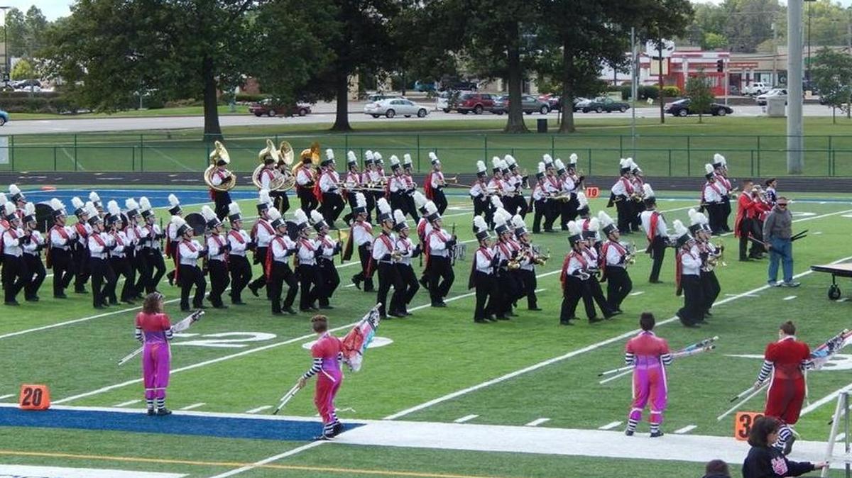 
The Highland High School Marching Bulldogs take the field for their first performance of the day at Belleville East High School.
