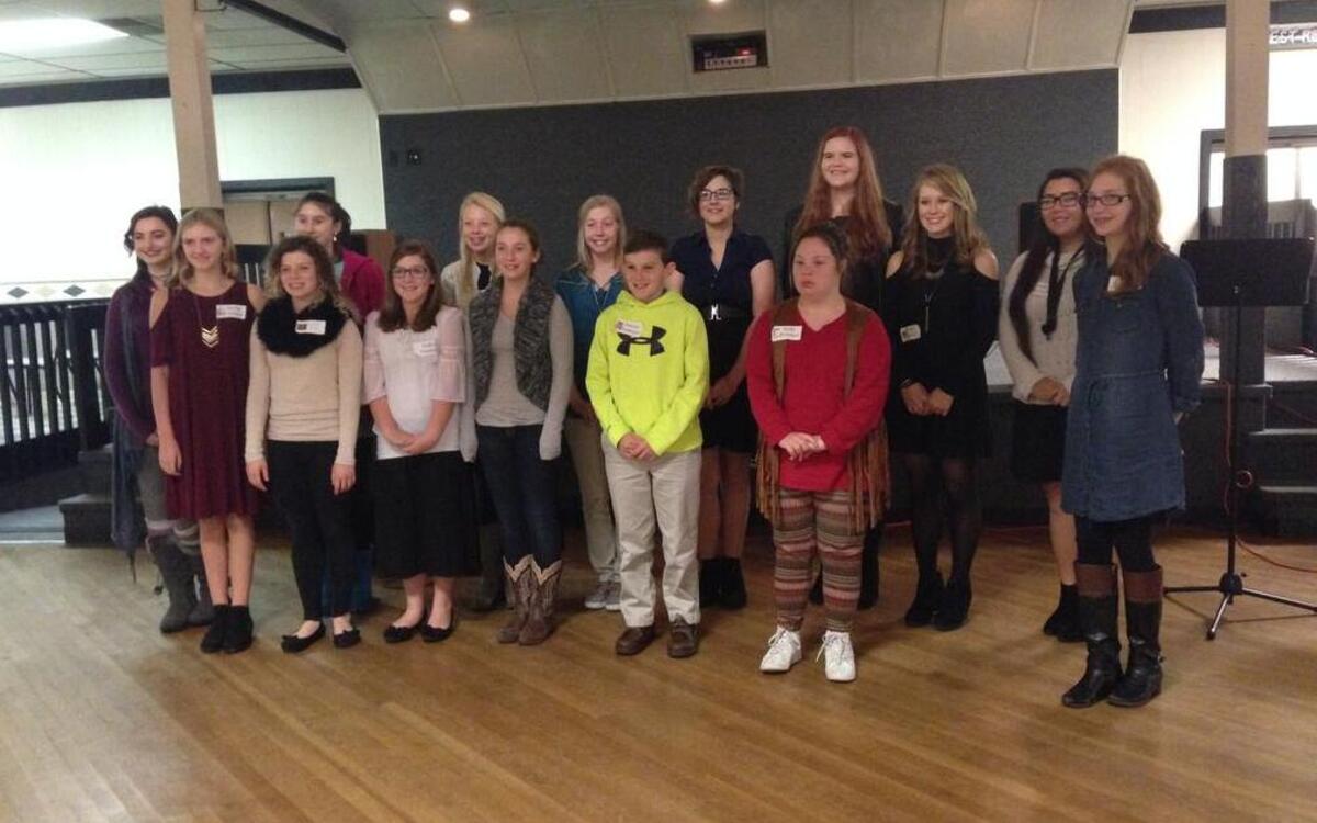Participants in Saturday’s Youth Arts Expo included, front row from left, Haylie Gombos, Autumn Meyer, Hollyn Diamond, Brooke Rheaume, Johnny Venhaus and Holly Wrobbel; back row, Danielle DeMay, MariEva Mallrich, Sophie Hustedde, Emily Johnston, Amanda Penberthy, Morgan Leady, Leah Sutton, Baile Wetzel and Lydia Marti.