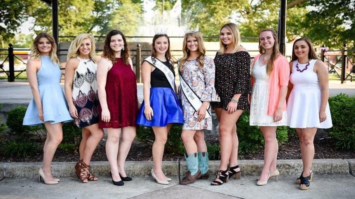 Miss Madison County Contestants From left are Madalaina Hlava, Anna Nichols, Audrey Parsell, Junior Miss Madison 2017 County Adelyn Evans, Miss Madison County 2017 Emily Harzy, Kait Goldman, Christine Frisbee and Kennedi Whitworth.