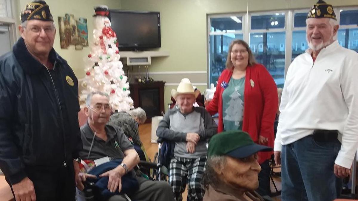 American Legion Post 439 attended the Highland Health Care Christmas party and distributed “Gifts to the Yanks” for the veterans. Representing Highland Post 439 were Bill Halcomb, Matt Tebbe, and Linda Iberg. Legion members also went to Faith Countryside Homes to distribute gifts to veterans there.