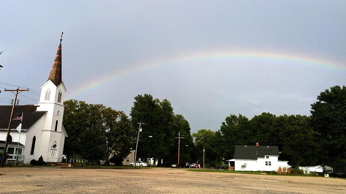 A look at Mother Nature: A rainbow appears over Salem United Church of Christ in Alhambra on Wednesday after storms passed through the area.