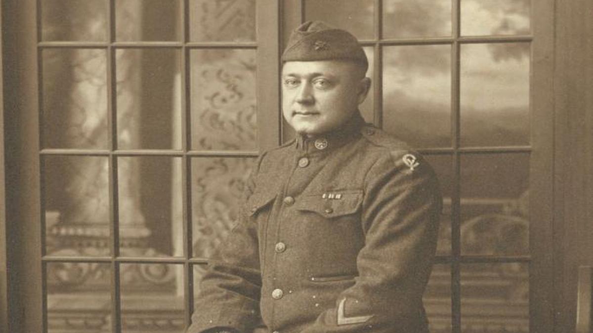 Pvt. Robert O. Wasserfall in his World War I uniform. The photo from his niece, the later Doris Zimmermann (Mrs. Milton) Bieser. Robert’s photo and the Wasserfall family farm pictures will also be in the new Highland Home Museum’s “North Farm Room,” when that section is completed.