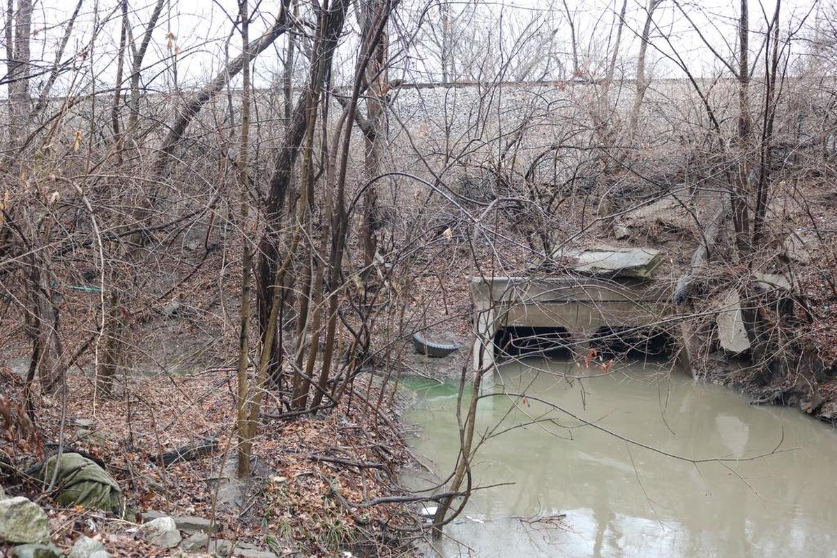 A box culvert underneath the CSX Railroad tracks near the Poplar Street train crossing in Highland. The culvert needs to be removed and replaced to help lower the new Special Flood Hazard Area outlined by the Federal Emergency Management agency.