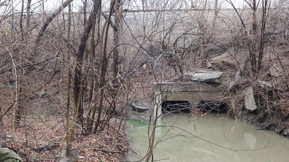 A box culvert underneath the CSX Railroad tracks near the Poplar Street train crossing in Highland. The culvert needs to be removed and replaced to help lower the new Special Flood Hazard Area outlined by the Federal Emergency Management agency.