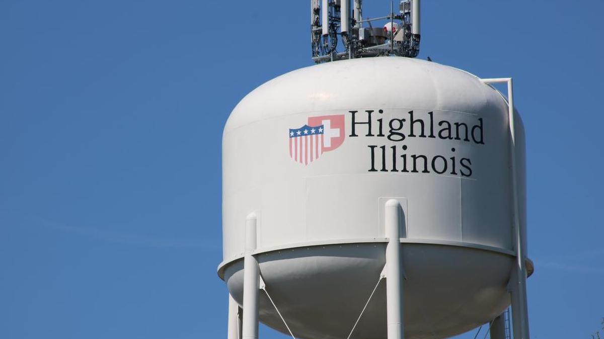 The Highland water-tower stands above the city.