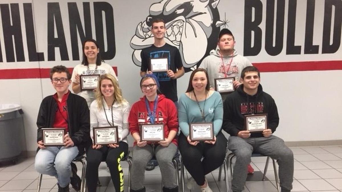 October The following students are the Top 1 % Award winners for Highland High School for the month of October. Front row from left are Spencer Powers (English), Rece Portell (math), Emily Take (business), Abigail Casper (foreign language), Christian Zuccarelli (family and consumer science). Back row from left are Kylee DeLuca (chorus), Gavin Ware (physical education), and Dylan Knebel (vocational education). Not pictured are Abigail Rogier (social studies), Andrew Snyder (science), and Leah Sutton (art). These students all show outstanding attitude, character, and work performance. The teachers in each department select one student each month that best represents these qualities.