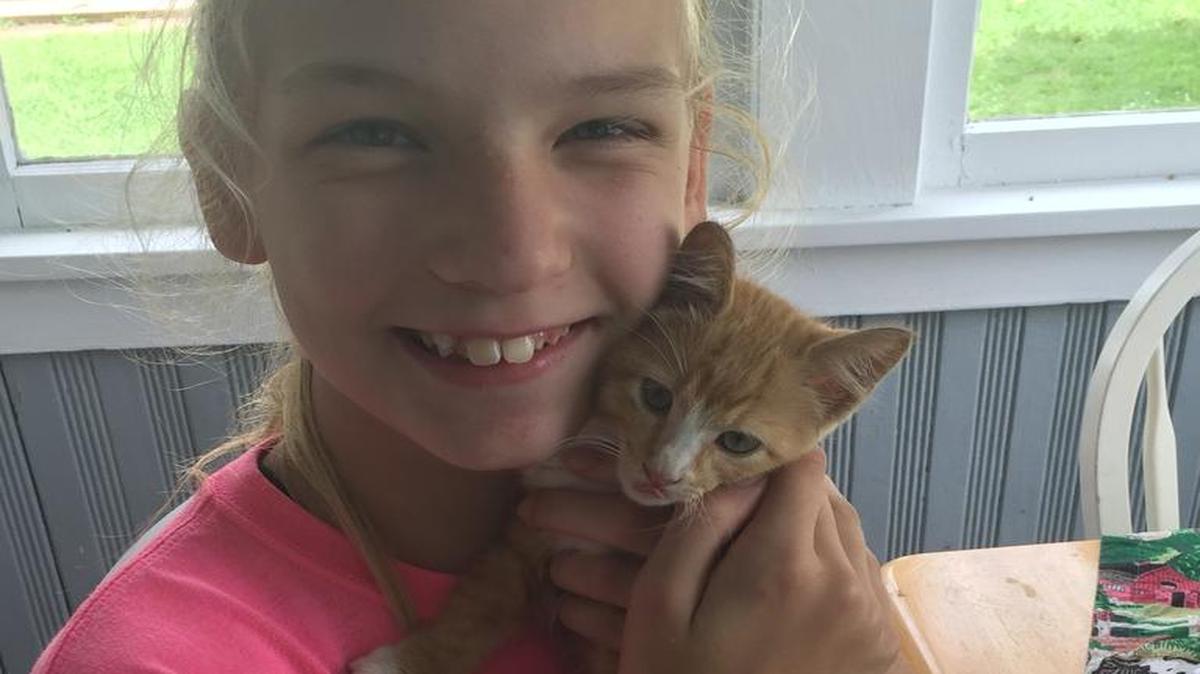 Brianna Paul, a member of the Alhambra Morning Glories 4-H Club, cuddles with her new kitten, Madison. Paul rescued the kitten at the Madison County Fairgrounds in Highland and might enter it in the 4-H cat show at next year’s fair.