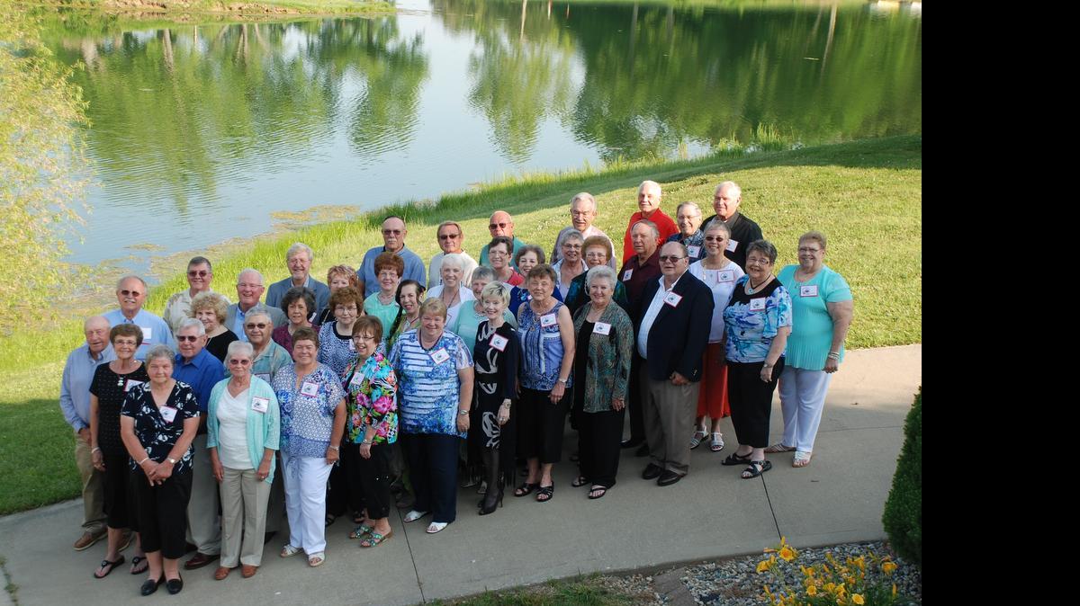 
The 1960 HHS Class reunion was held Saturday, June 6 at the Highland Country Club. Front row from left are Gladys (Lueker) Riepshoff, Mary (Hilbert) Parker,Pat (Ginther) Zobrist,Jacquelyn(Riggs) Barns,Wanda (Reckman) Knackstedt, Linda (Stewart) Kahn,Gladys (Federer) Potthast, Lynn (Knabel) Haller, Terry Haller, Karen (Hug) Pottast and Joanne (Osterbuhr) Schneck; second row, Wanda (File) East,Gary Frey, Gerard Frey, Joyce (Werner) Ford, Betty (Schwartz) Rutz, behind her is Sue (Hug) Schempp, Marie (Schwierjohn) Mensing, Patricia Ann Kaufman, Nancy (Plocher) Ronat,Viola (Lindgens) Boschelli,Hope (Harman) Rice,Betty (Essenpreis ) Hemann, Kay (Vacca) Martinson, Margie (Warning) Guentensberger, Edward Guentensberger, Lanny Boyer and Betty (Witschie) Steiner; back row, Richard Gueswelle, Manfred Driesner, Richard Wehrle, below him, Eloise (Schneider) Rodrigues, Kurt Neudecker, Charles Christoe, Glenn Riepshoff,Willie Frey, Ronald Long, Dennis Hundsdorfer, Bob Driemeyer and Larry Oberbeck. The planning committee would like to thank everyone for attending. 
