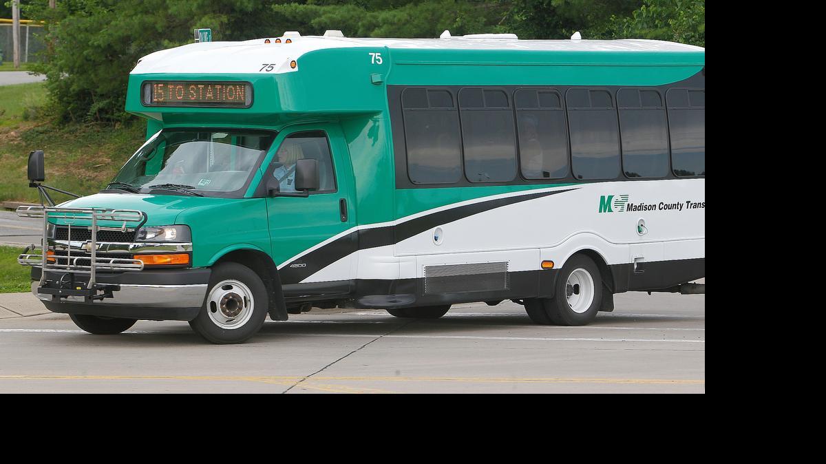 
A Madison County Transit bus swings onto Pine Lake Road from Olive Street in Collinsville.

